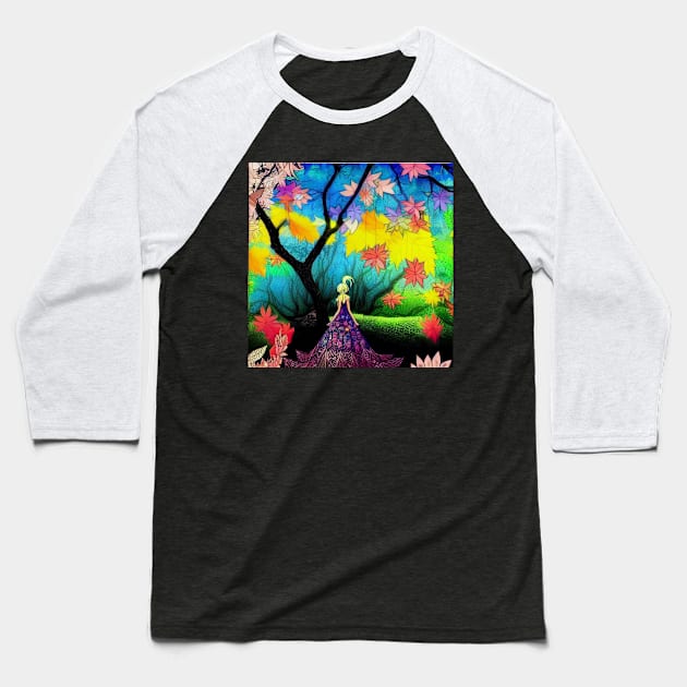 Anime Princess in Colourful Forrest - Colourful Artwork Baseball T-Shirt by Wear it Proudly